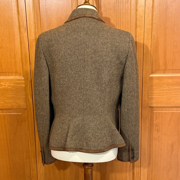 Lauren Ralph Lauren Brown Herringbone Wool-Blend Suede Detail Blazer Jacket - Picture 5 of 13